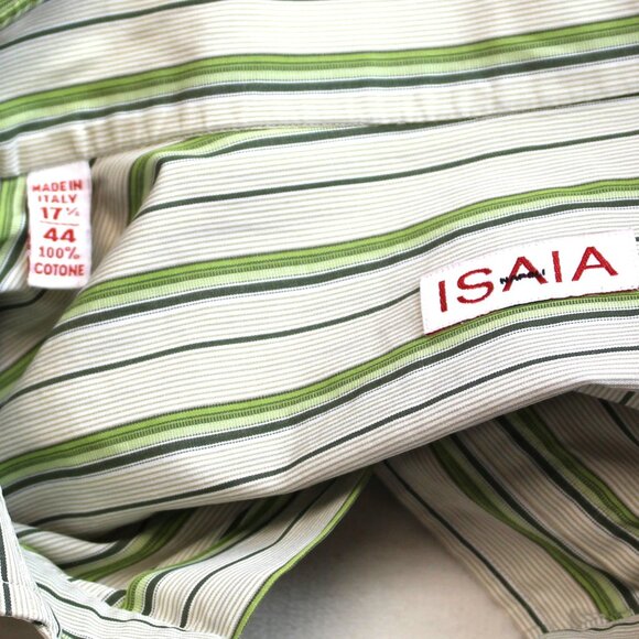 Isaia Striped Cotton Button Up Mens Size 44 Neck 17.5 - Picture 3 of 8